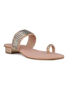 Inc.5 Womens Rose Gold Ethnic Embellished Round Toe Heels