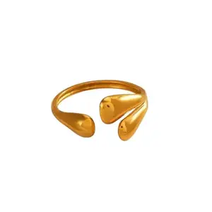IRA Fashions 18k Gold Plated Adjustable Water Droplet Open Ring, Anti tarnish, Waterproof | Stainless Steel | Modern Formal Design