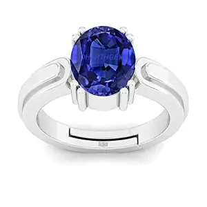 SONIYA GEMS SONIYA GEMS Blue Sapphire Adjustable Ring Silver Plated 7.00 Carat Unheated and Untreated Neelam Natural Ceylon Gemstone for Men and Women