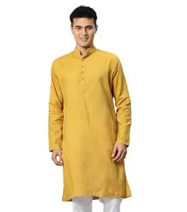 Majestic Man Men's Cotton Regular Fit Traditional Mandarin Collar Ethnic Motifs Solid Long Kurta