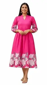 KHILORI Women's V-Neck A-Line Maxi Western Dress for Women Elegant Casual Wear Dress for Girls & Womens