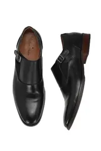 Louis Philippe Men Black Leather Monk Straps