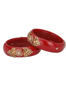 Somil Fashionable Glass Bangles/Kada Set- Perfect For Wedding, Party, Celebrations & Functions, Pack Of 2, Red
