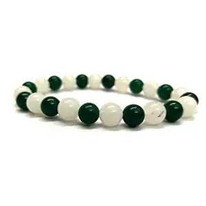 Astroghar Moon Stone and Green Jade Crystals Stretch Bracelet for Men and Women Reiki Healing