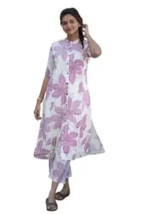AROHA SUTRA Women's Rayon Floral Printed Kurta with Pant Co-Ord Set (IN, Alpha, 2XL, Levender)