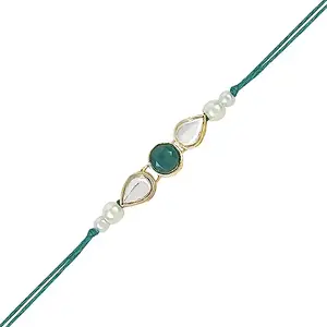I Jewels Mens Pearl & Kundan Bhaiya Rakhi With Roli Chawal & Rakshabandhan Card For Brother/Bro/Bhai (R099G)