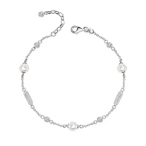 Amazon Brand - Nora Nico 925 Sterling Silver BIS Hallmarked CZ Pearl Station Bracelet for Women and Girls