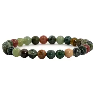 LKBEADS Natural Indian Agate 8mm Round Shape Smooth Cut Beads 6.5 inch Stretchable Bracelet for Men & Women.|STBR_06069_6.5