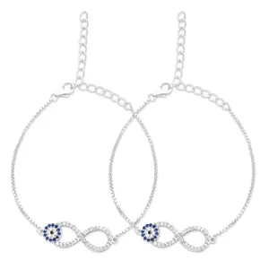ZAVYA 925 Sterling Silver Cubic Zirconia Evil eye Rhodium Anklet (Pair) Gift Hamper | Gift for Women & Girls | 1 Year Plating Warranty