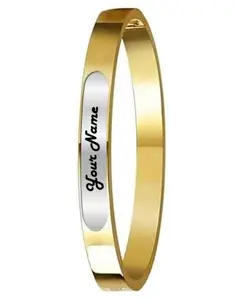 Customised Gold Stainless Steel unisex Bracelets Kada with Personalized Engraved Your Name on Silver Plate Kada Bracelets