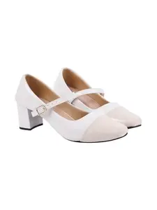 Shoetopia Stylish Solid Buckle Detailed Cream Bellies for Women & Girls /EU39