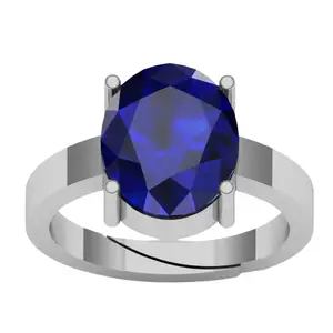 DINJEWEL 4.25 Ratti 5.50 Carat Certified Blue Sapphire (Neelam) Silver+White Metal Ring for Men and Women