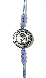 SAFFRON SHADES Ganesha Rakhi | Oxidised German Silver Premium|Ganesha Mantra | Greeting Card, Roli and Chawal