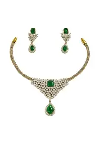 Jewellery Set for Women Gold Plated Green Beads Designed Choker Necklace Set for Women and Girls