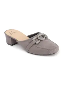 Carlton London Women Grey Stylish Slip-on Casual Wear, Party and Formal Wear Mule with Block Heels (37)