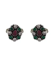 SARAF RS JEWELLERY-Set of 2 Red & Green Stone Studded Adjustable Toe Ring