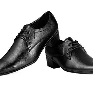 fasczo-Men/s Height Increasing Derby Faux Upper Formal Wear Lace Up Shoes Black