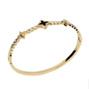 VIEN Four Leaf Clover Stainless Steel Gold Bangle Bracelet For Women,girls (PACK OF 1PC)