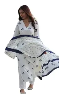 SANGOURI Women Floral Printed Kurta and Pant Set with Dupatta