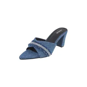 Mochi Women Blue Denim Upper Block Heel Fashion Slip-on Sandal UK/5 EU/38 (40-315)
