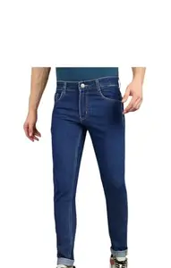 Men's Cotton Jeans Comfortable Slim Tapered Fit Mid Rise Pant for Casual Wear 28 Size Dark Blue