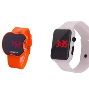 Orange Cut Apple and White Square Quality Designer Fashion Wrist Watch Digital Watch for Kids (P-4383226-Free Size)