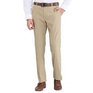 Park Avenue Men's Regular Fit Mid Rise Structure Pattern Poly Viscose Blend Flat Front Formal Trouser