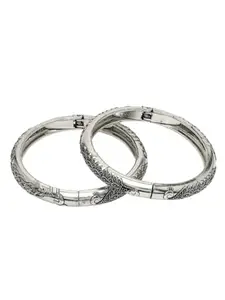 NVR German Silver Set of 2 Oxidised Kada Bangle for women and girls|Celebrity Inspired|Latest Stylish Traditional kada|Birthday & Special Occassion Gift|Aesthetic Jewellery|Accessories for Everyday Wear