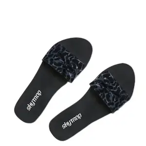 Skytrap Women Blue, Black Synthetic Slippers Flipflop (numeric 4)