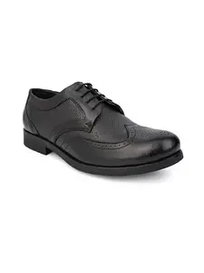 Devil's Snare Men’s Wingtip Oxford Dress Shoes | Black Leather | Brogue Design with Textured Pattern | Formal Footwear | Size: 8