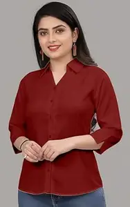 Formal Cotton Blend Shirt for Women with 3/4 Sleeve for Casual Wear