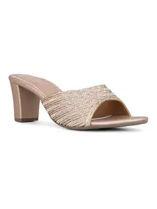Inc.5 Womens Rose Golden Party Wear Embellished Open Toe Heels