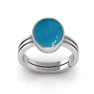 SIDHARTH GEMS 10.25 Ratti 9.45 Carat Turquoise Firoza Stone Silver Plated Adjustable Ring for Women