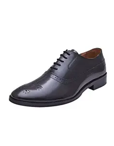 HiREL'S Men's Black Leather Formal Shoes-8 UK/India (42 EU) (hirel1122)