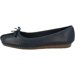 Clarks Women's Freckle Ice Navy Leather Flat Pumps - 4 UK/India (37 EU), Navy Blue