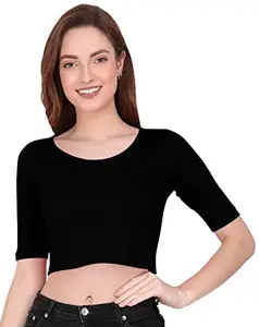 THE BLAZZE 1055 Women's Full Sleeve Crop Tops Sexy Strappy Tees (X-Small, Black)