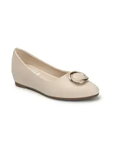 ELLE Women's Fashionable Textured Comfortable Ballerinas Colour-Beige, Size-UK 5
