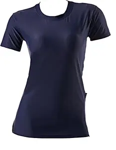LYCOT Womens Lycra Half Sleeve Round Neck Plain Navy T-Shirt