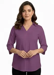 MIRHANIKA Hemline Solid Shirt for Women Collared Neck Rayon Formal Office Wear Long Shirt Relaxed Fit Casual Girls Top