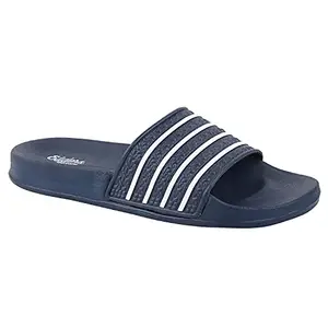 WELCOME Soft Men's Slippers/Sliders with Cushion FootBed for Adult | Comfortable & Light Weight | Stylish & Anti-Skid | Waterproof & Regular Flip Flops for Gents/Boys, M-TEXTURE-NVY_9