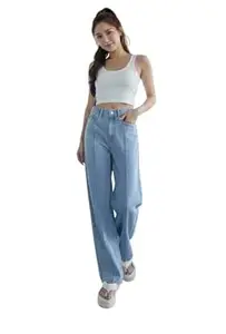 KOTTY Womens High Waist Regular Fit Ankle Length Clean Gery Denim Jeans