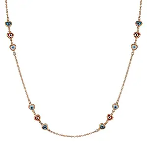 Mahi Rose Gold Plated Plated Multicolor Evil Eye and Heart Necklace for Women (PS1101861ZMul)