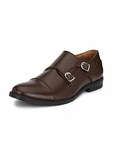 HiREL'S Men's Brown Double Monk Formal Shoes