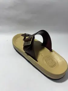 Men's Orthopaedic Slippers with Buckle Strap, Brown and Beige, Size 8 (Brown, UK Footwear Size System, Adult, Men, Numeric, Medium, 10)