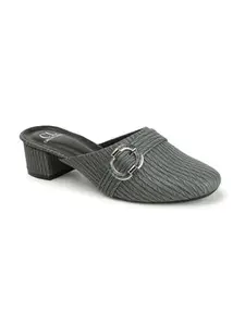 Carlton London Women Dark Grey Stylish Slip-on Casual Wear, Party and Formal Wear Mule with Block Heels (38)
