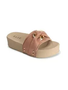 ELLE Women's Fashionable Solid Comfortable Sandals Colour-Peach, Size-UK 7