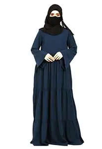 Bashariya Beautiful full Layered Abaya with Frills with Kimono Sleeves and Side Pockets (ME-059-NA-DARK TEAL) (M)