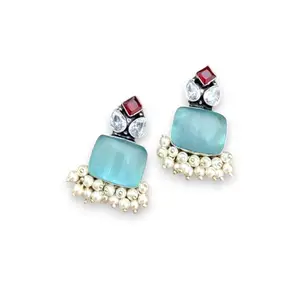 Kala Kriti Kalakriti Ruby White Turquoise Blue With Moti Designer Earrings