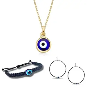 Batulii's online fashion Evil Eye Pendant Chain Necklace For Girls With Dori Bracelet And Anklets For Women And Girls Combo Pack 4 (Gold)