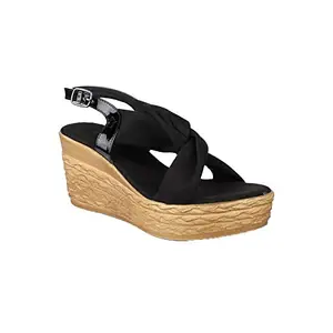 Inc.5 Women Black Suede Wedge Sandals